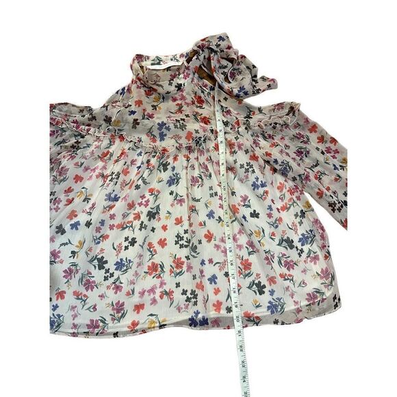 ZARA trafaluc Floral Cold Shoulder Ruffle Top Blouse Multicolor sz small - Picture 8 of 9